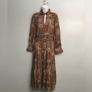 Frame Denim Tan Patterned Long Sleeve Dress